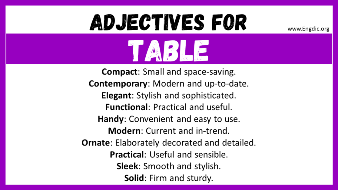 20+ Best Words to Describe Table, Adjectives for Table - EngDic