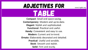 20+ Best Words to Describe Table, Adjectives for Table - EngDic