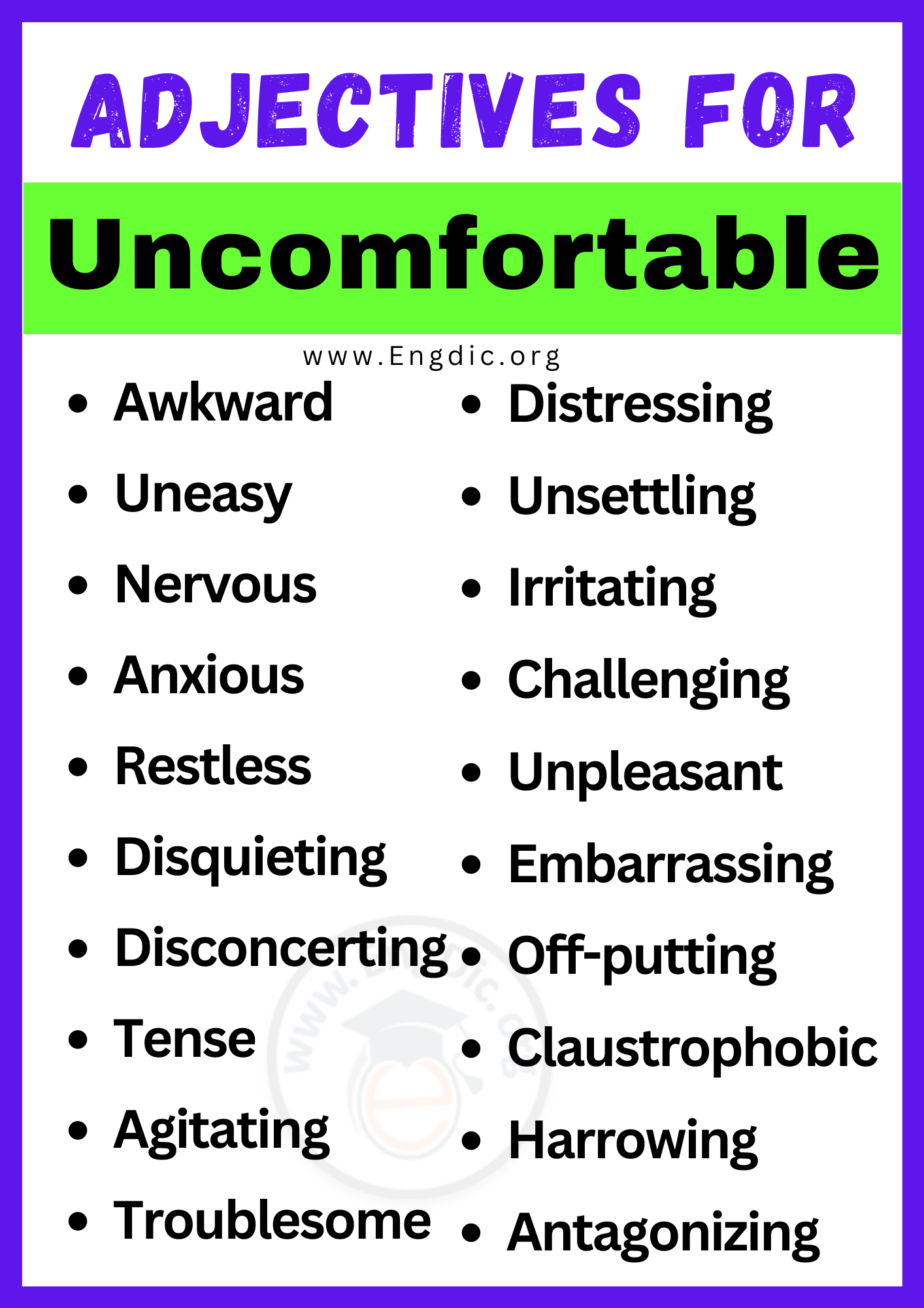 Adjectives for Uncomfortable