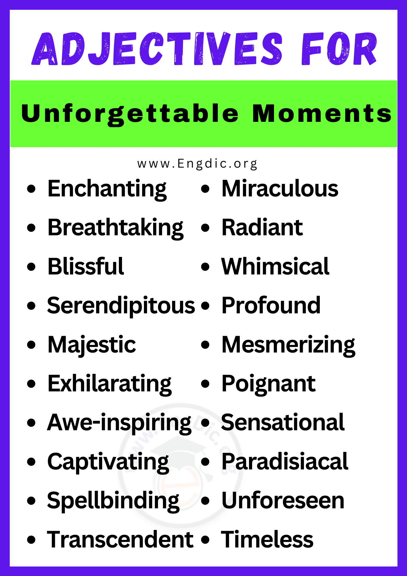 Adjectives for Unforgettable Moments