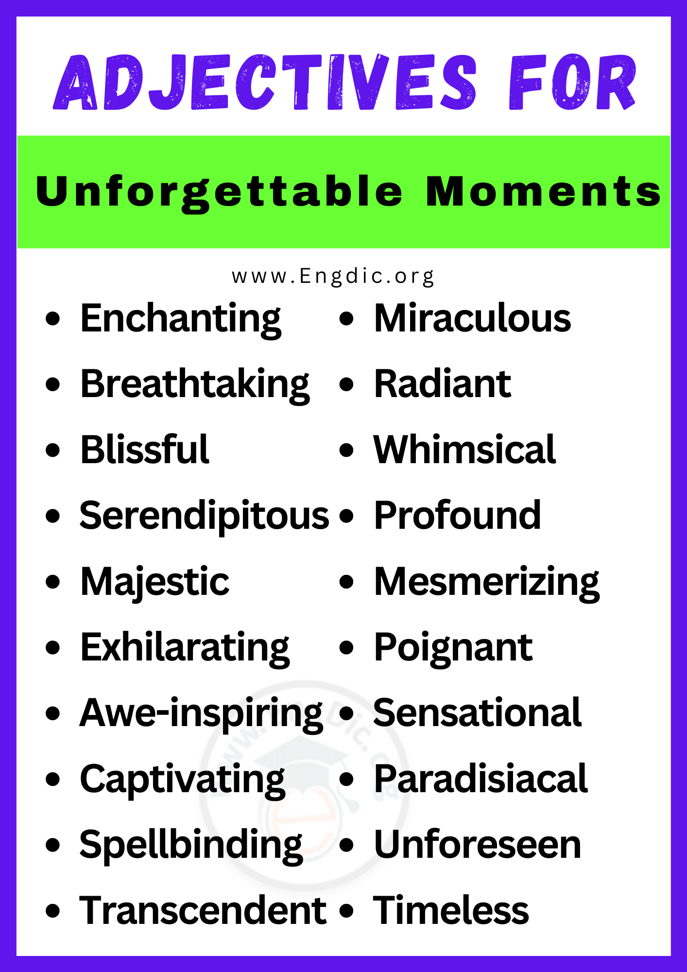 Adjectives for Unforgettable Moments Adjectives for Unforgettable Moments