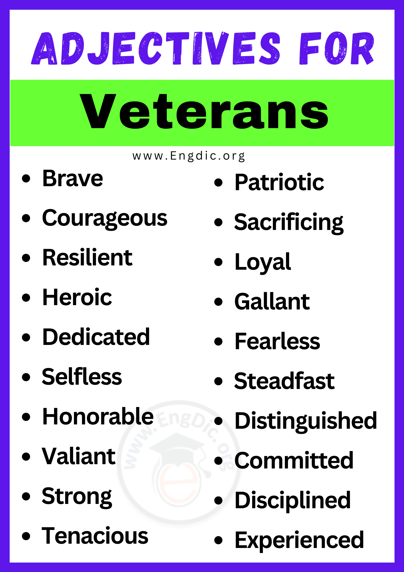 Adjectives for Veterans