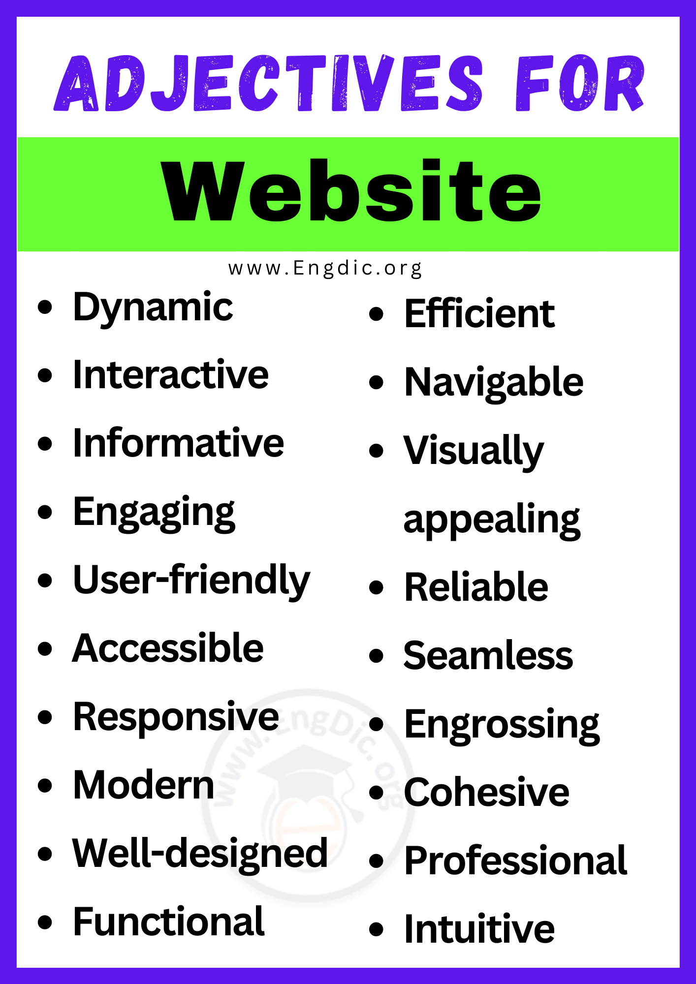Adjectives for Website