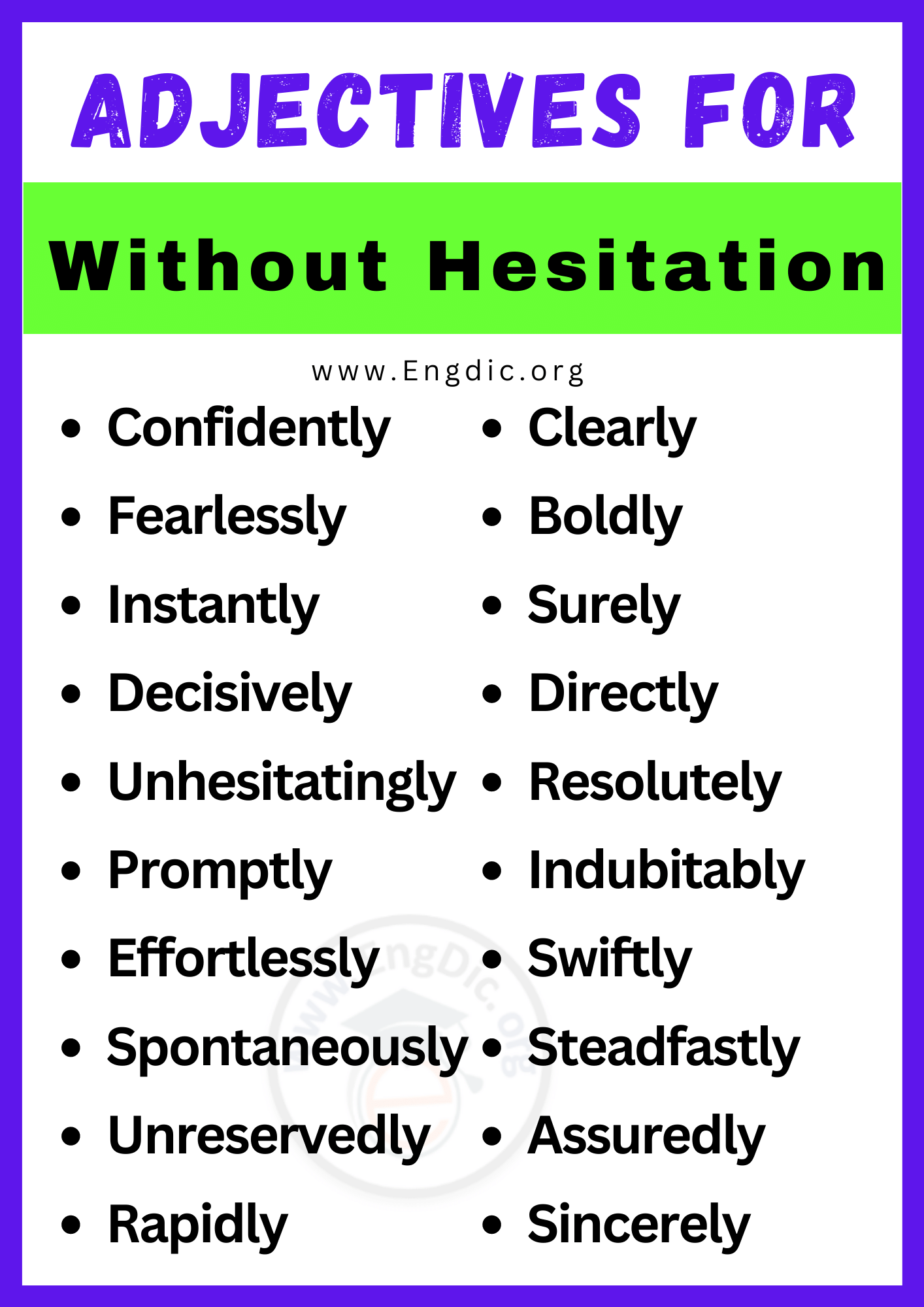 Adjectives for Without Hesitation