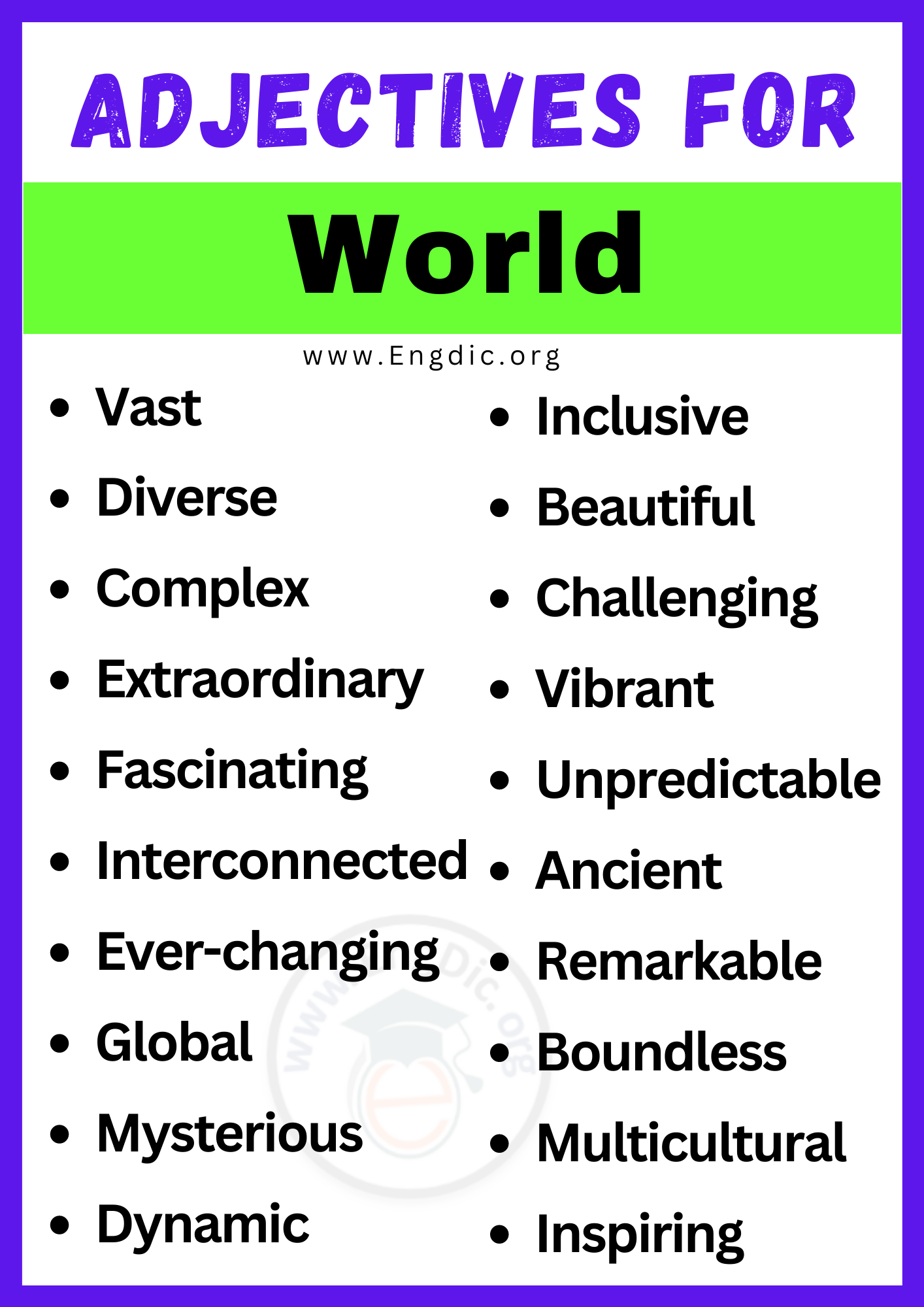 Adjectives for World