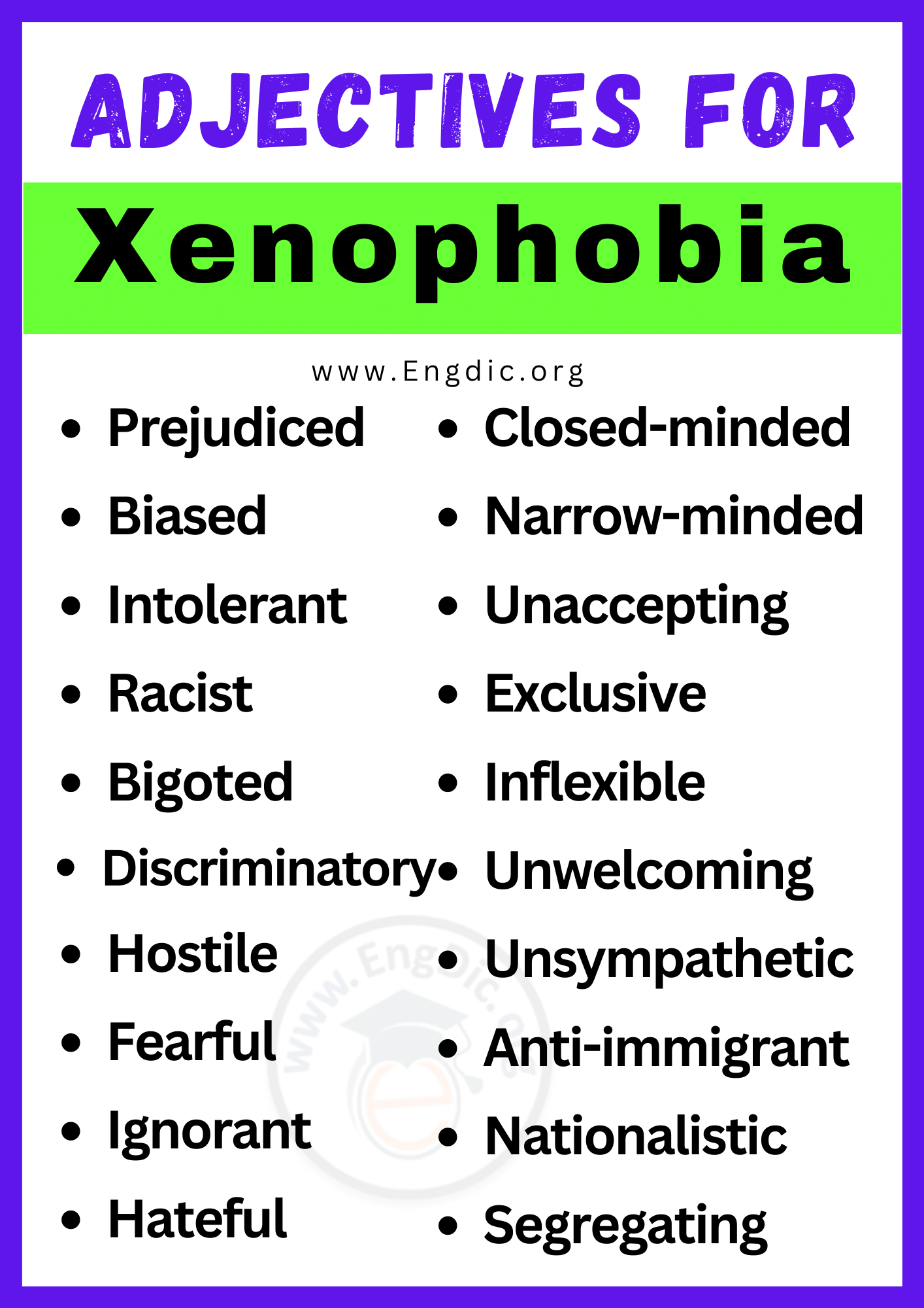 Adjectives for Xenophobia