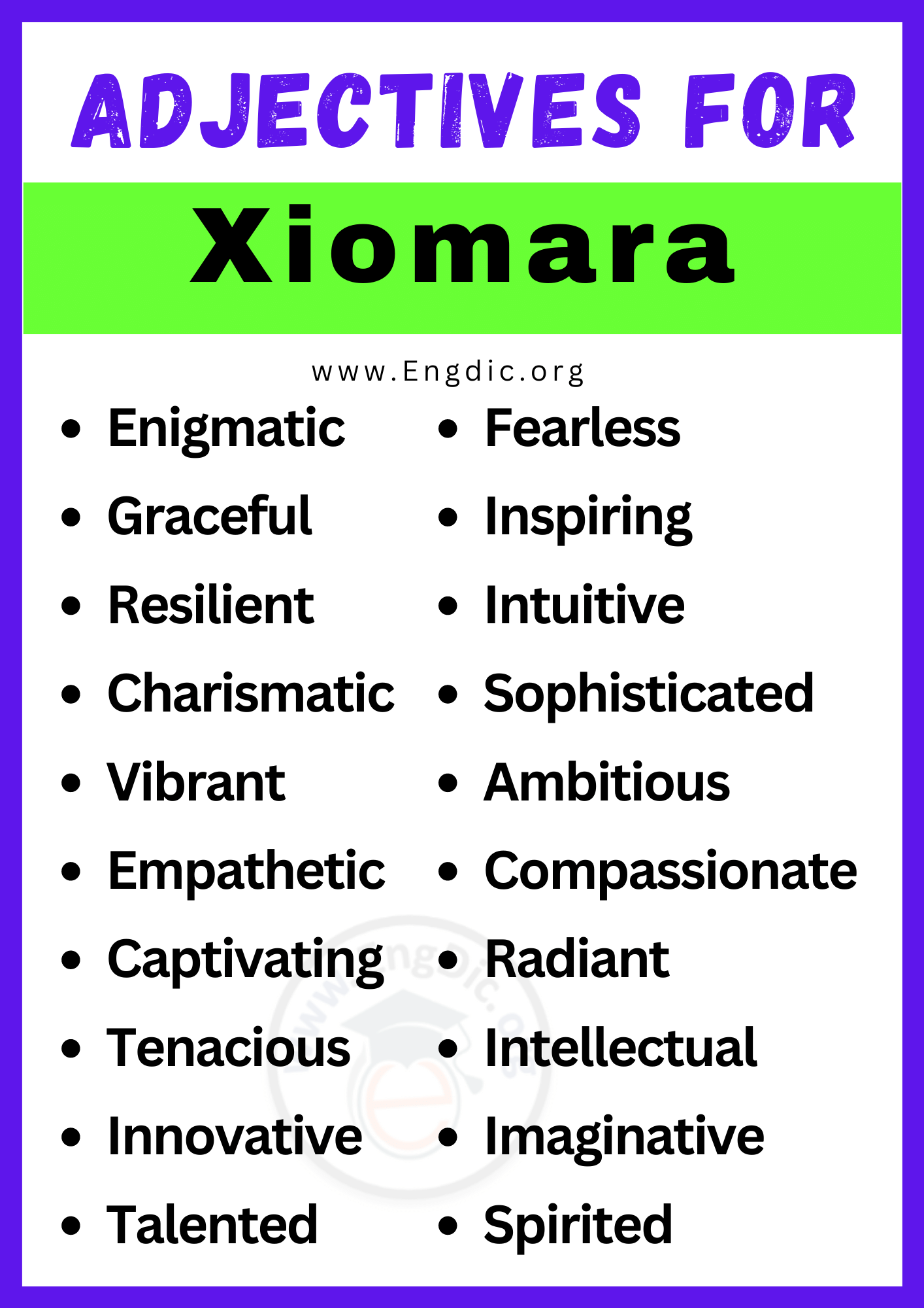 Adjectives for Xiomara Adjectives for Xiomara