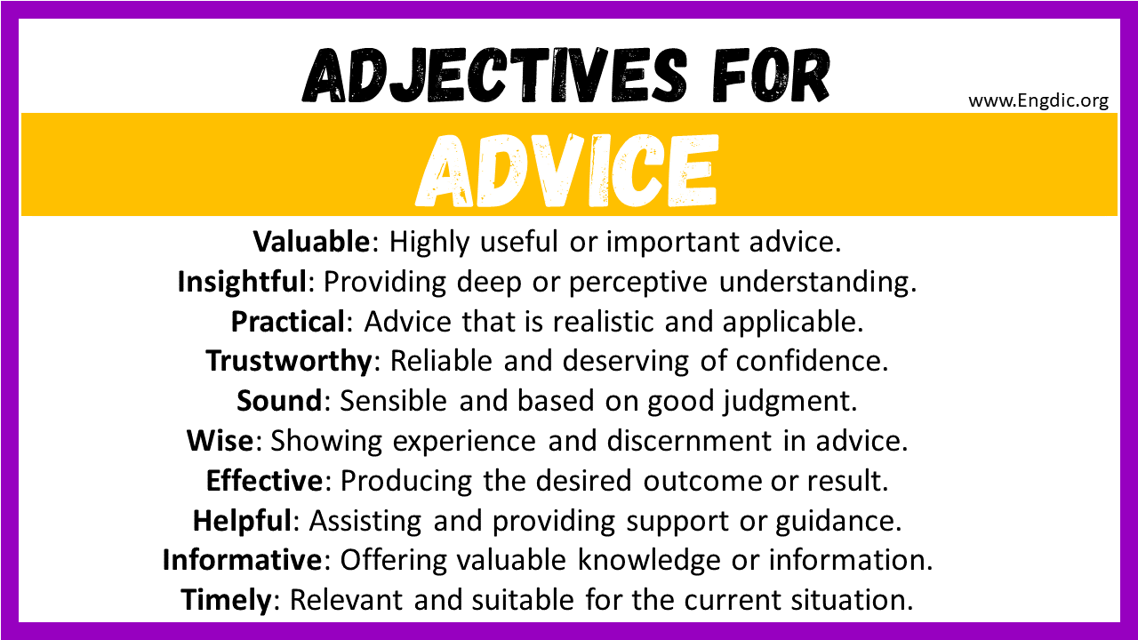 Adjectives words to describe Advice