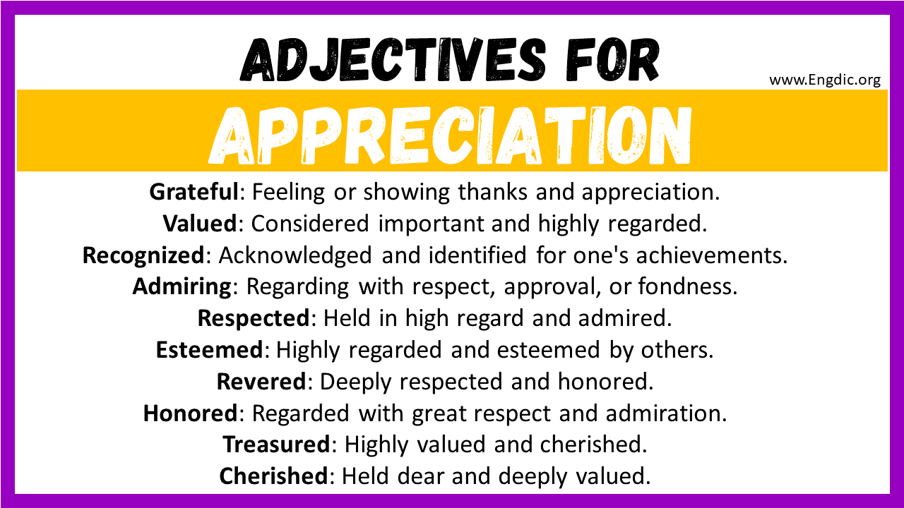 Adjectives words to describe Appreciation