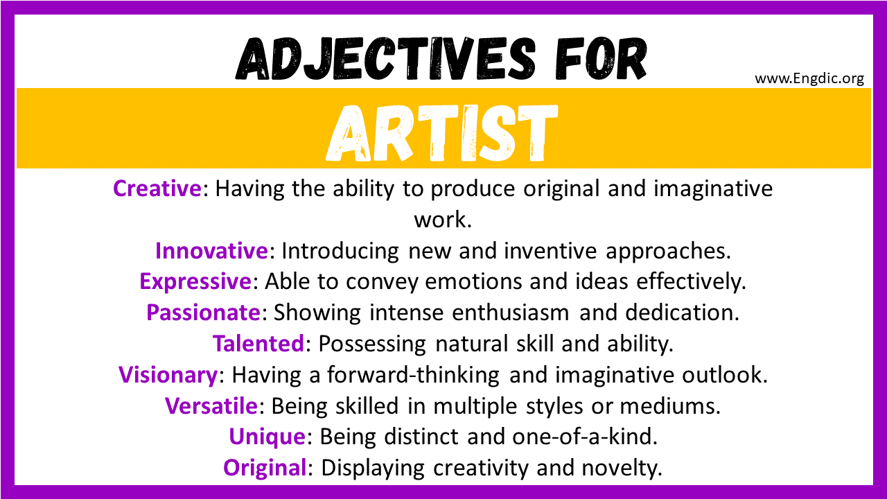 Adjectives words to describe Artist