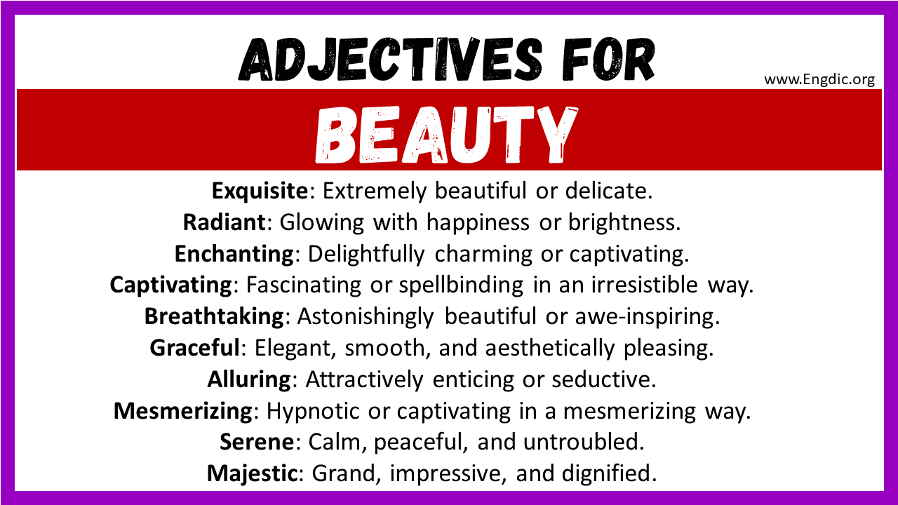 Adjectives words to describe Beauty