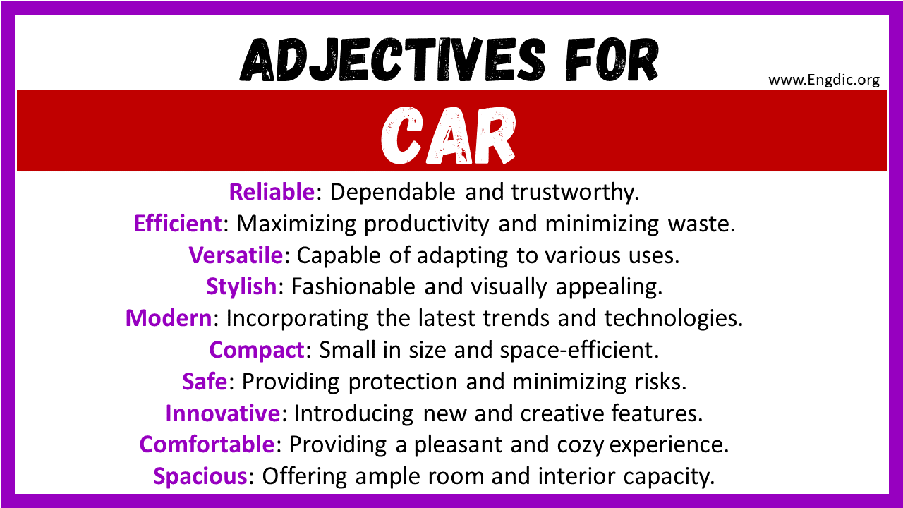 Adjectives words to describe Car