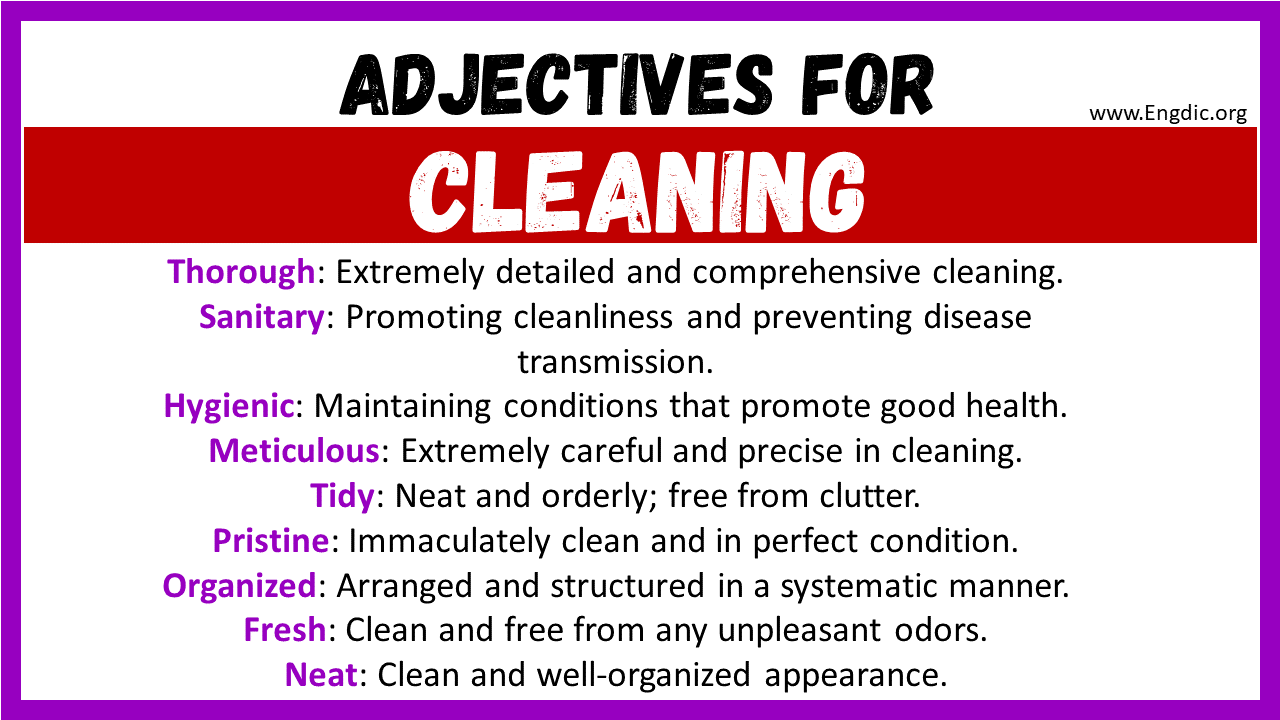 Adjectives words to describe Cleaning