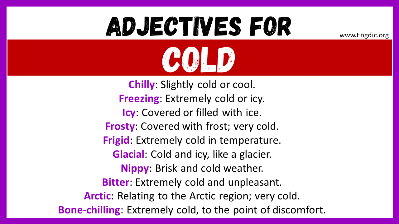 Adjectives words to describe Cold