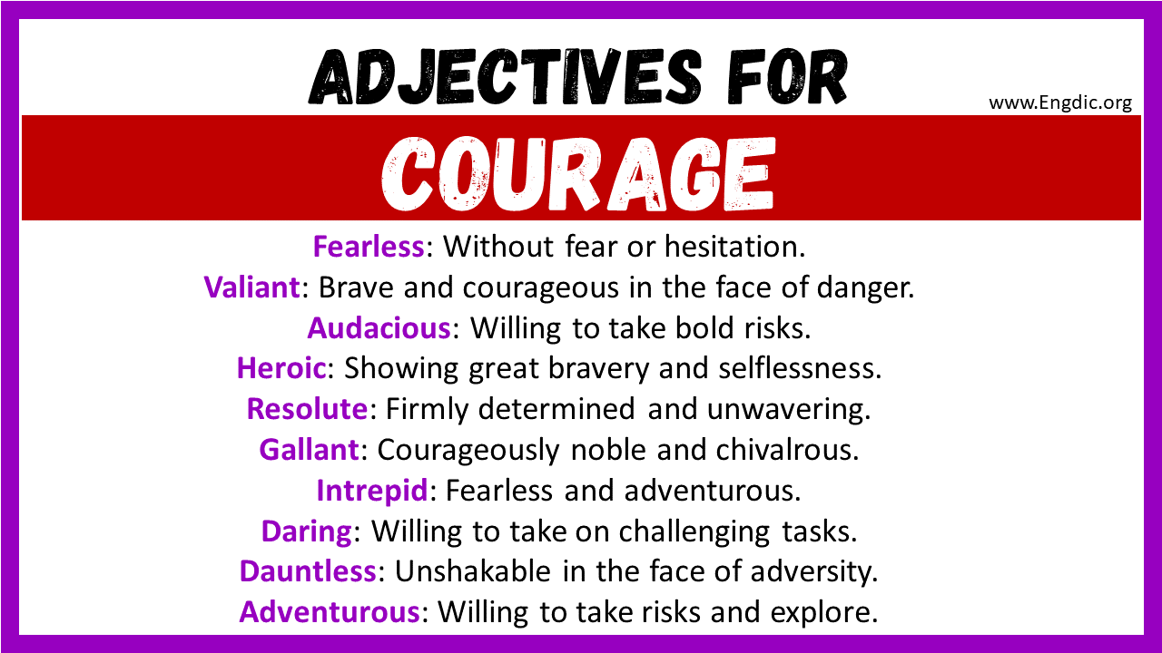 Adjectives words to describe Courage