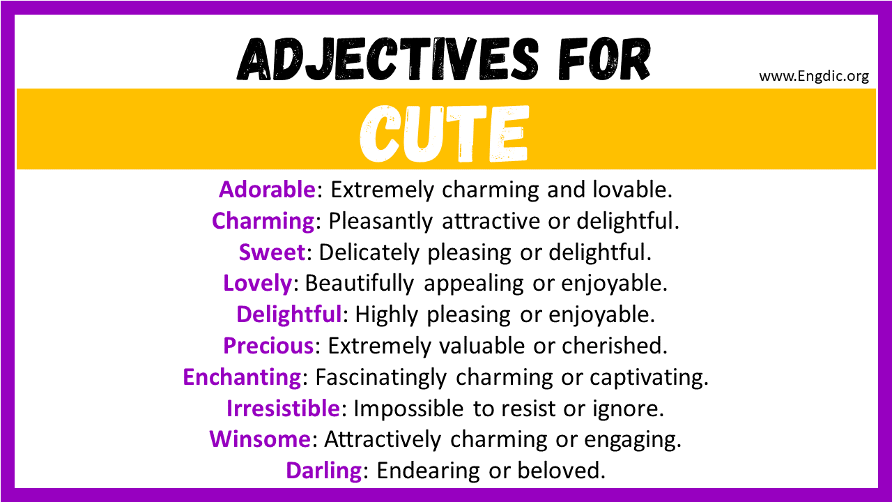 Adjectives words to describe Cute
