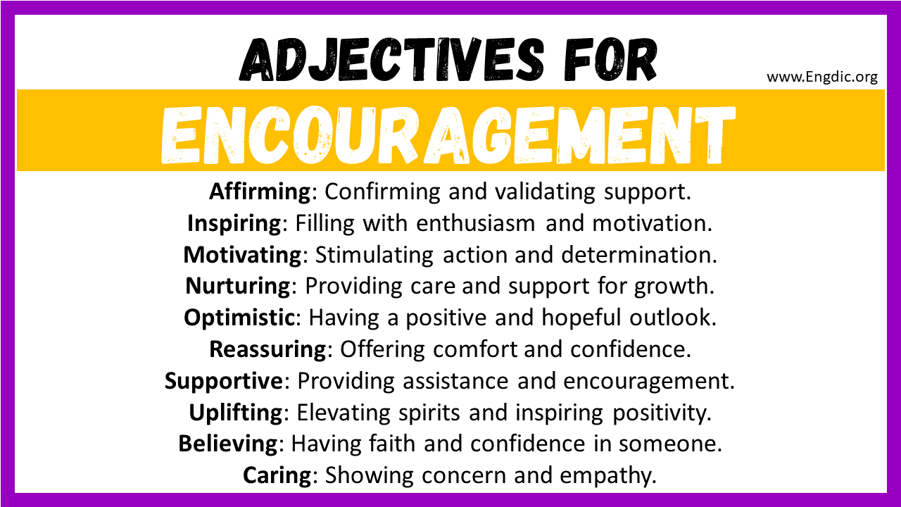 Adjectives words to describe Encouragement