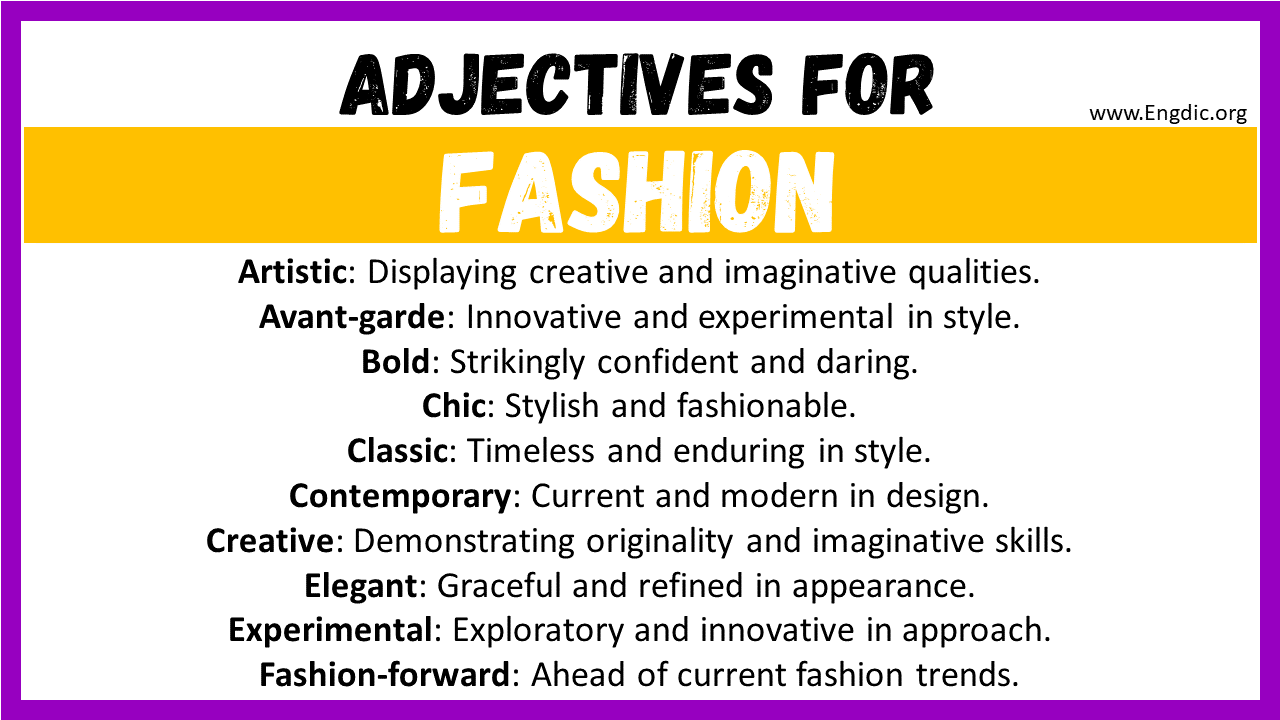 Adjectives words to describe Fashion