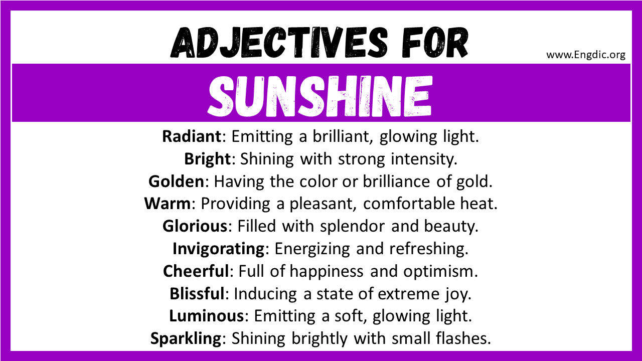 Adjectives words to describe Sunshine