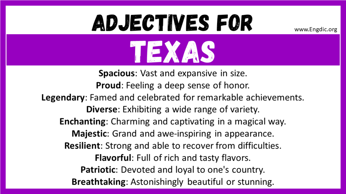 20+ Best Words to Describe a Texas, Adjectives for Texas - EngDic