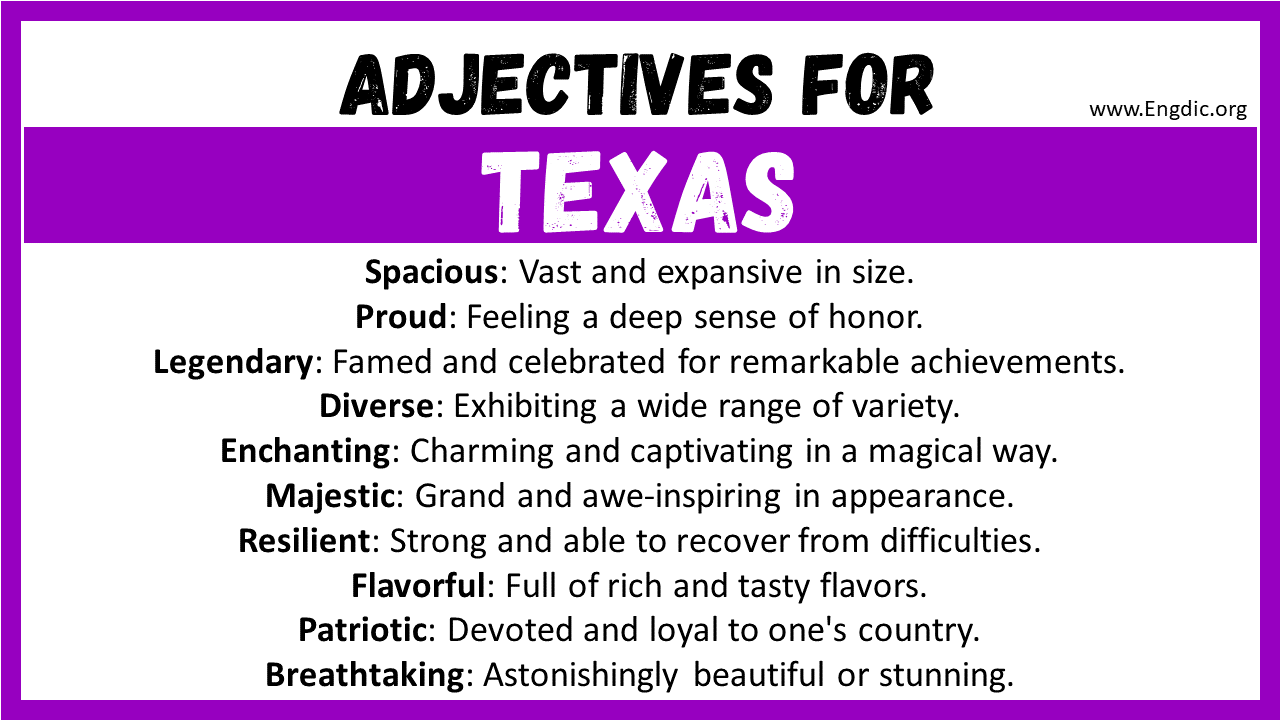 Adjectives words to describe Texas
