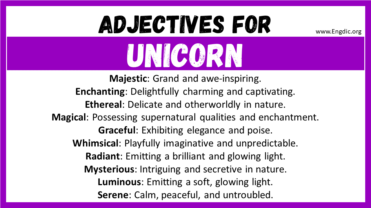 Adjectives words to describe Unicorn