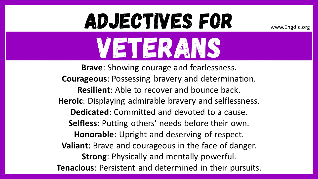 Adjectives words to describe Veterans