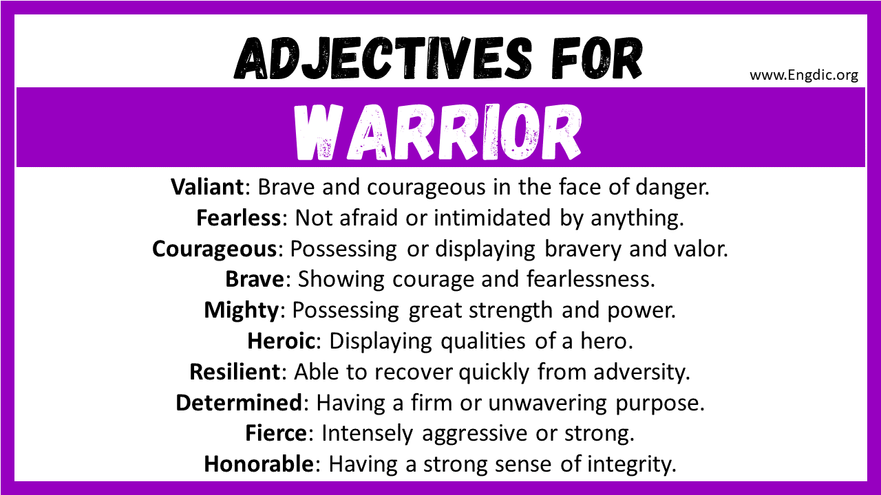 Adjectives words to describe Warrior