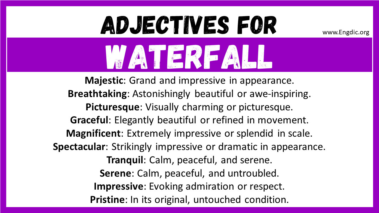 Adjectives words to describe Waterfall