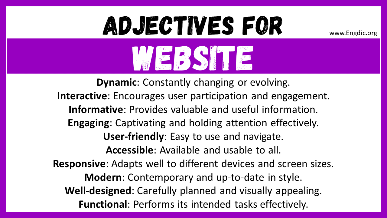 Adjectives words to describe Website