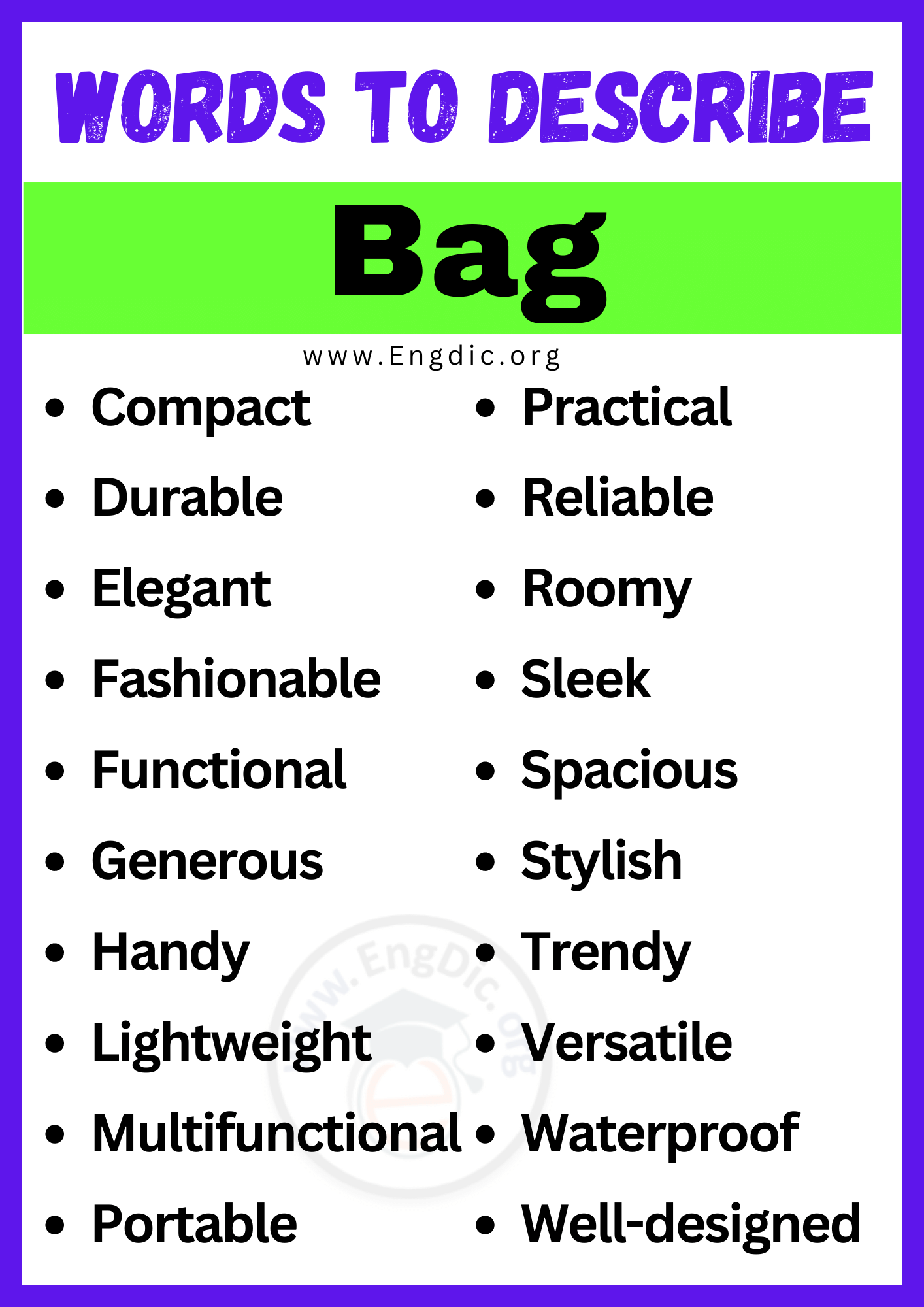 Words to Describe Bag