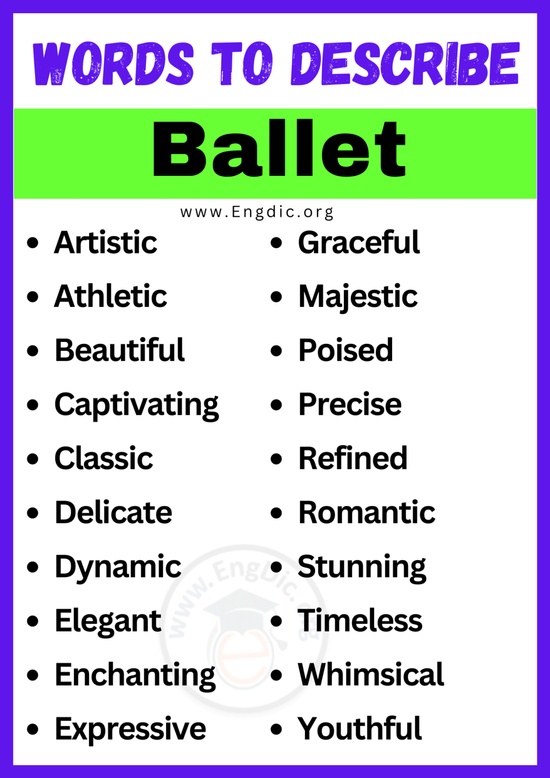 20+ Best Words to Describe Ballet, Adjectives for Ballet - EngDic