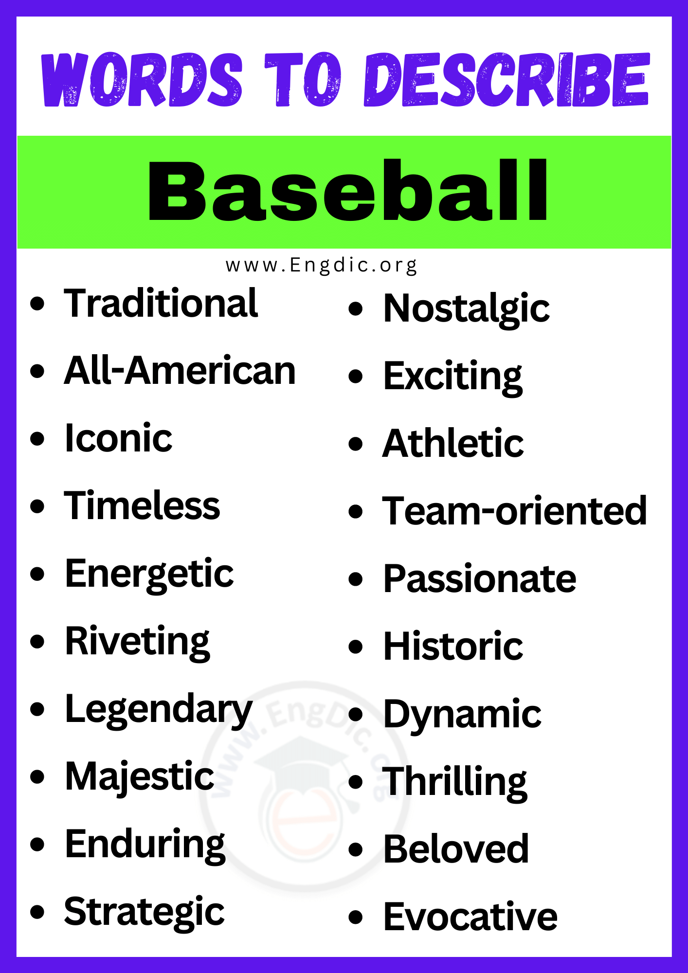 Words to Describe Baseball