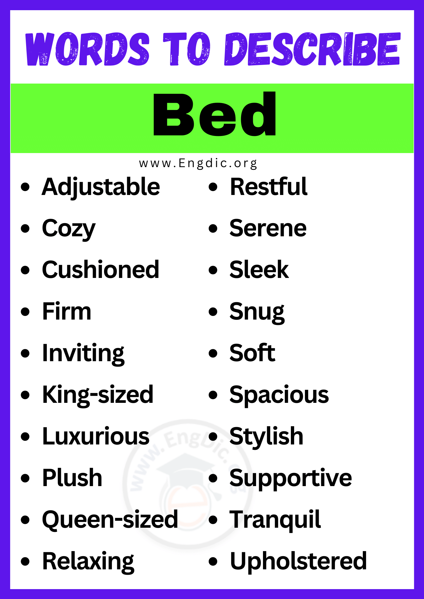 Words to Describe Bed