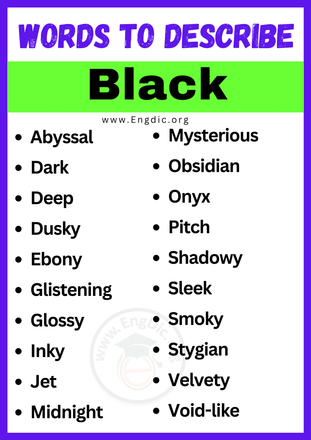 20+ Best Words to Describe Black, Adjectives for Black EngDic