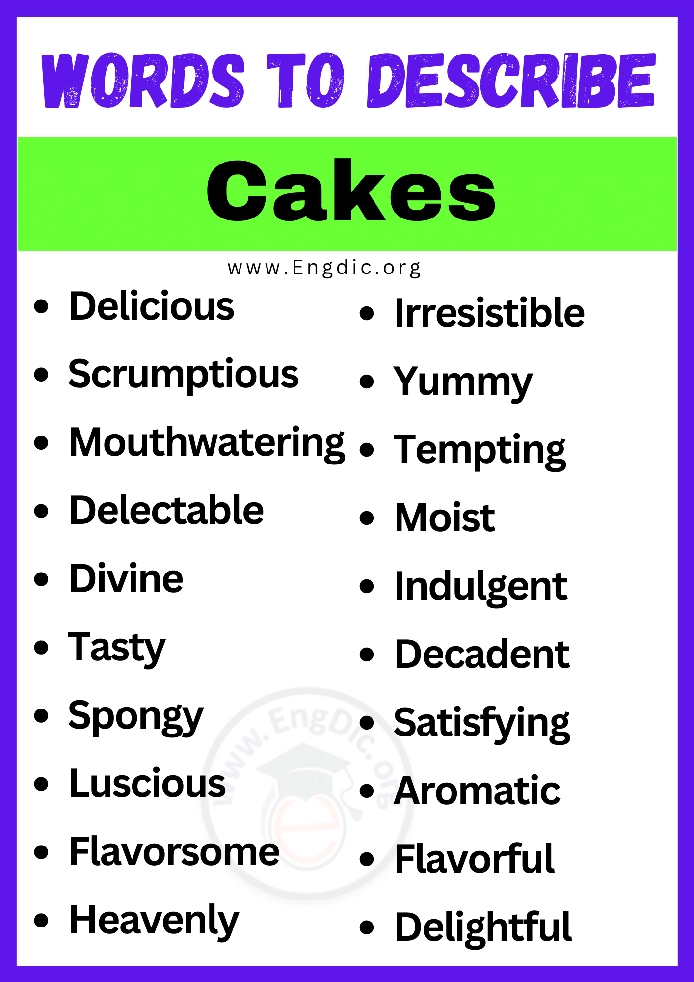 Words to Describe Cakes