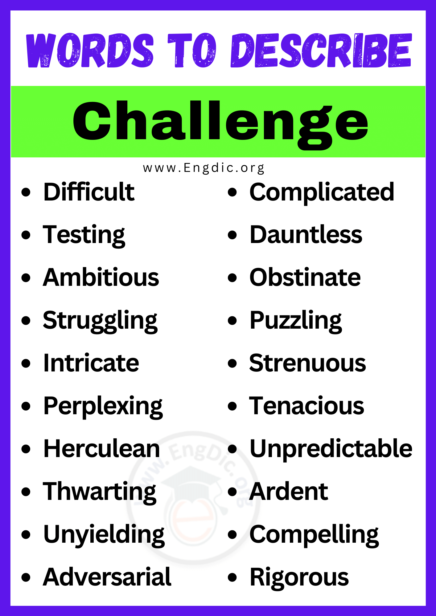 Words to Describe Challenge