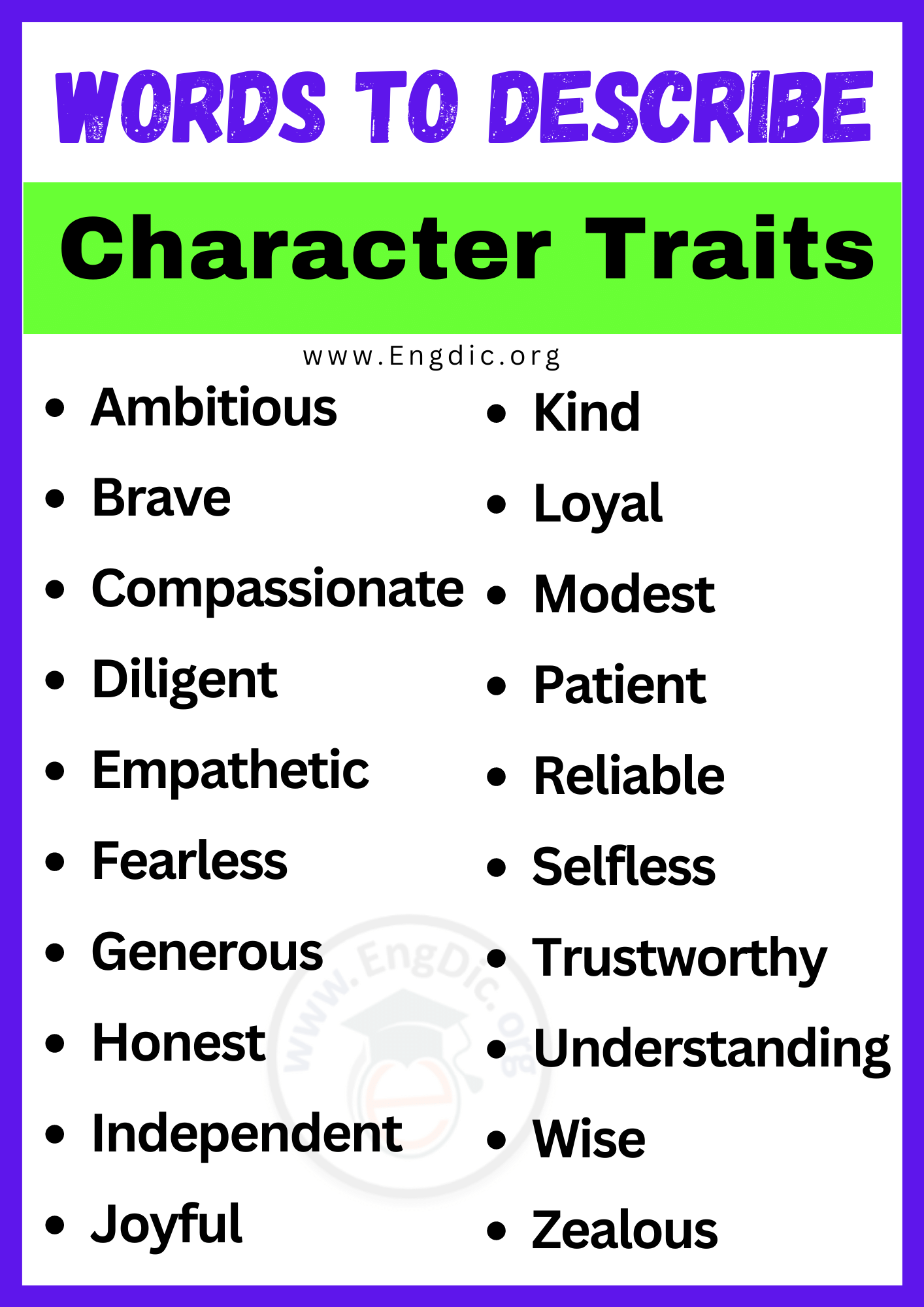 Words to Describe Character Traits