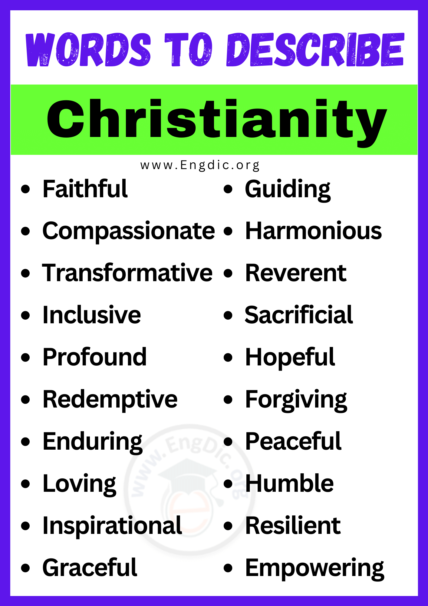 Words to Describe Christianity (1) Words to Describe Christianity (1)