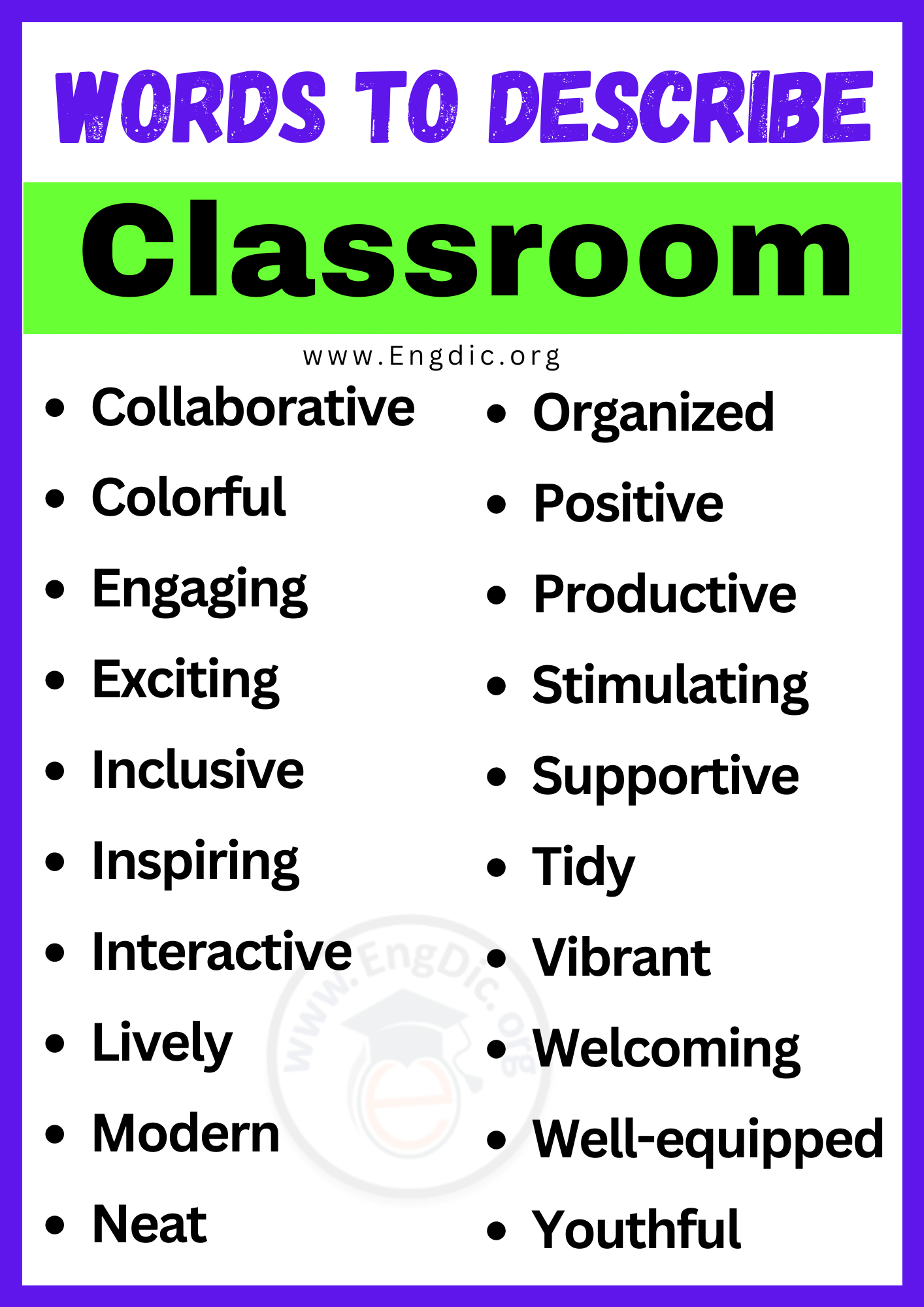 Words to Describe Classroom