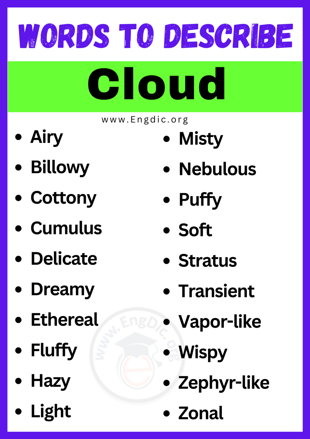 20+ Best Words to Describe Cloud, Adjectives for Cloud EngDic
