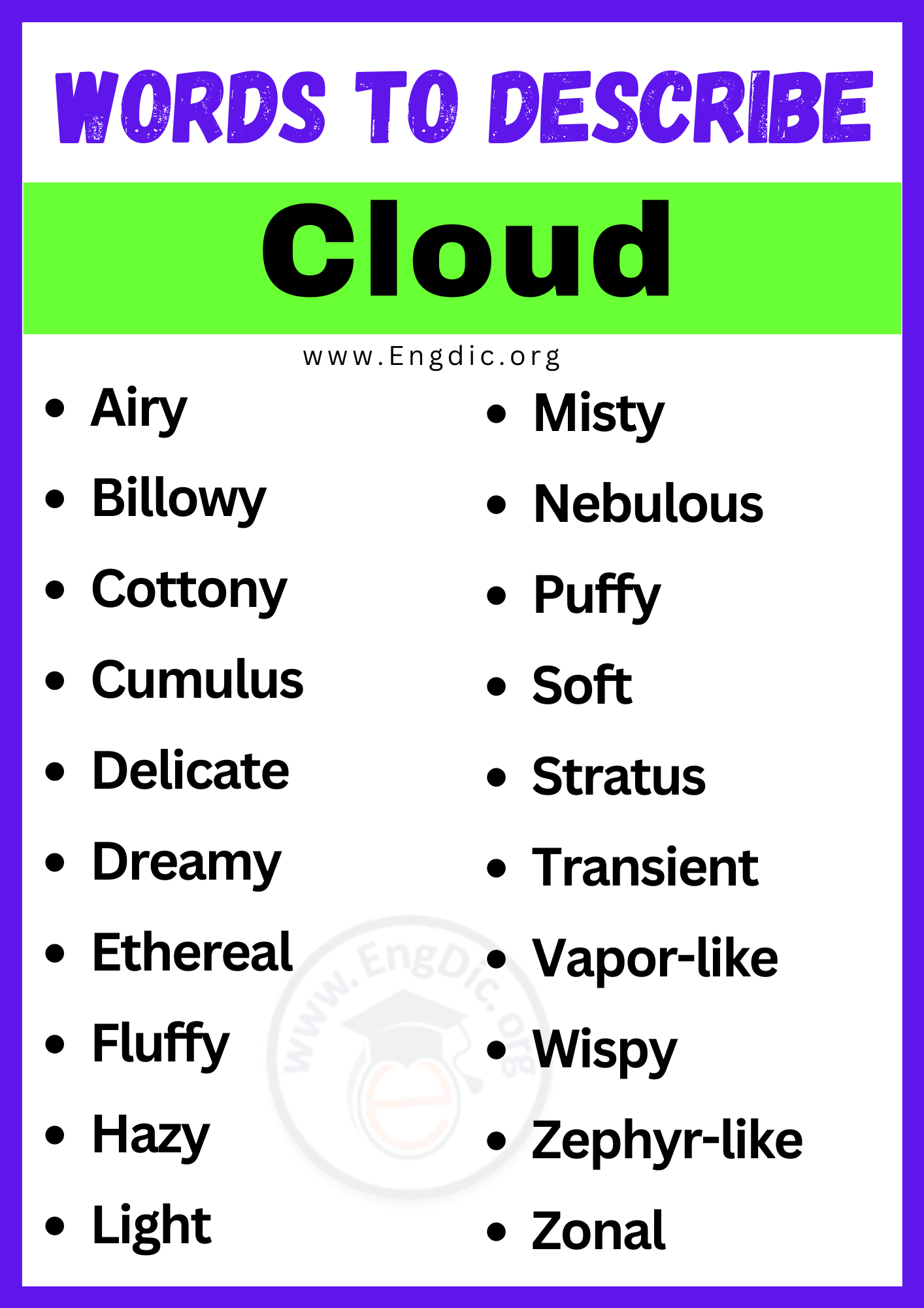 Words to Describe Cloud