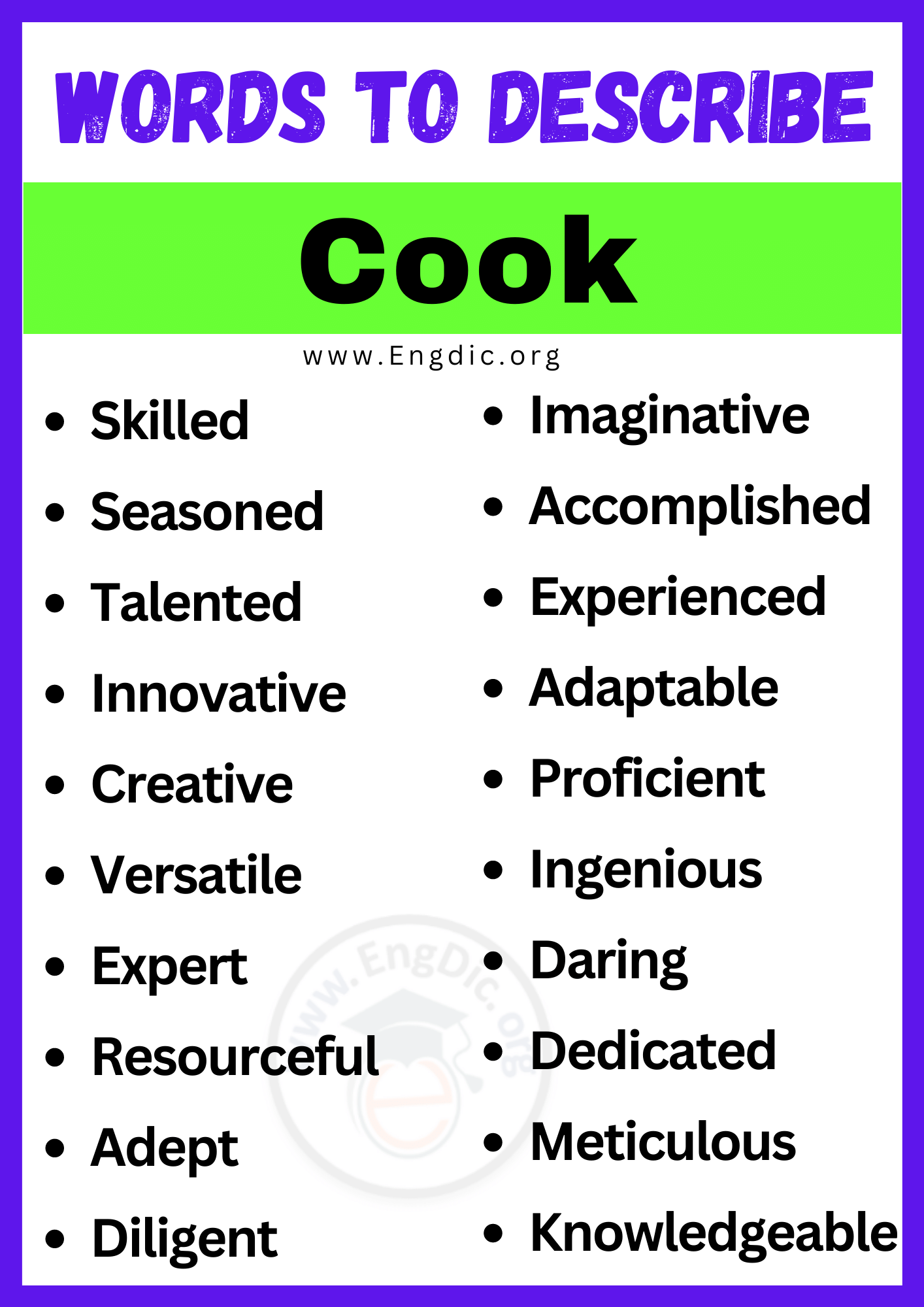 Words to Describe Cook