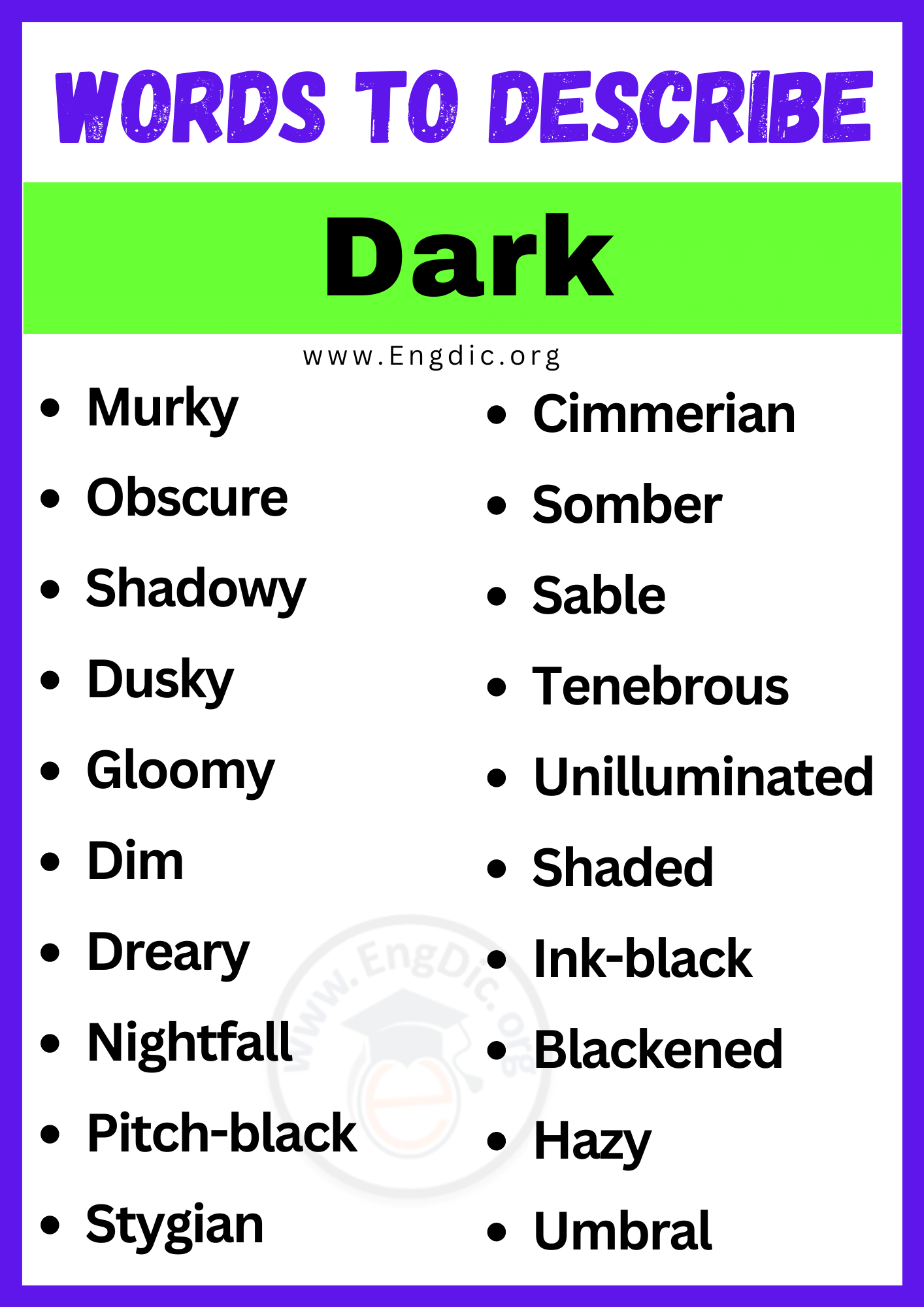 Words to Describe Dark