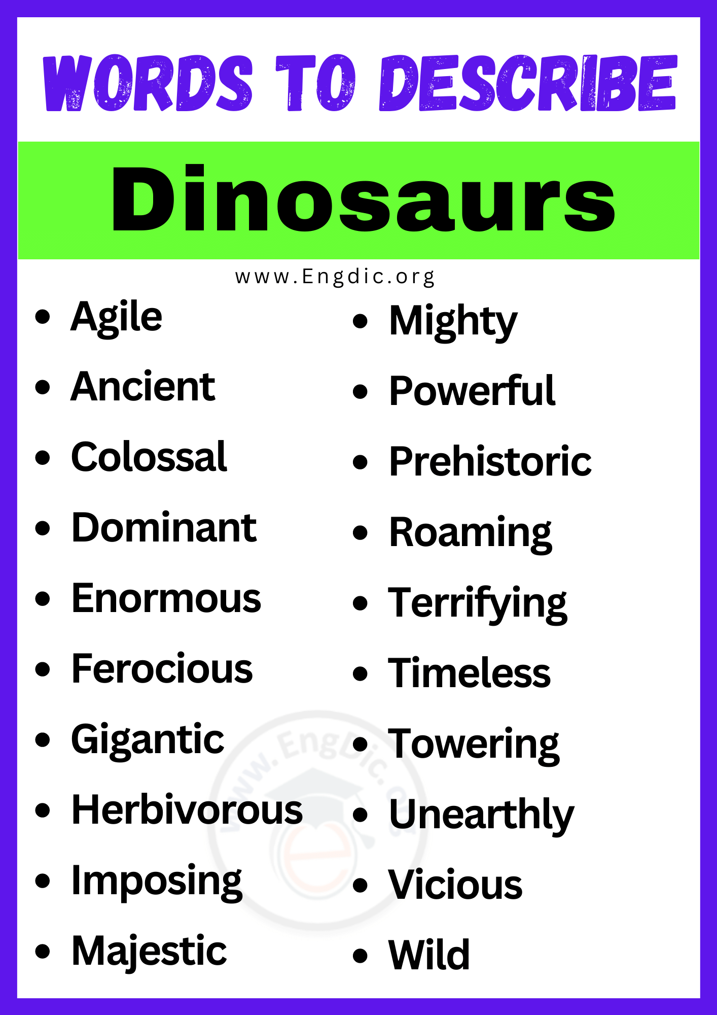 Words to Describe Dinosaurs