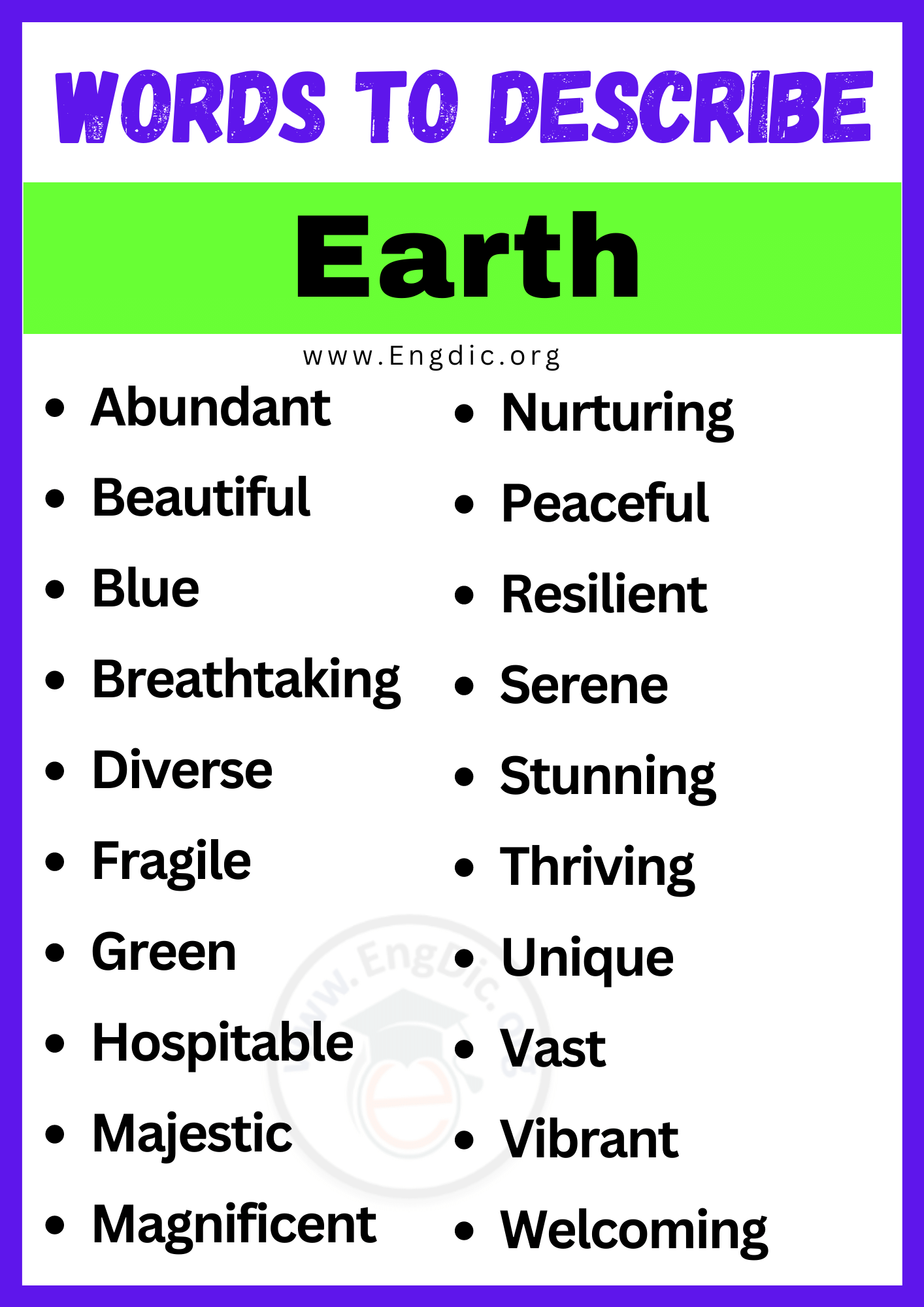 Words to Describe Earth