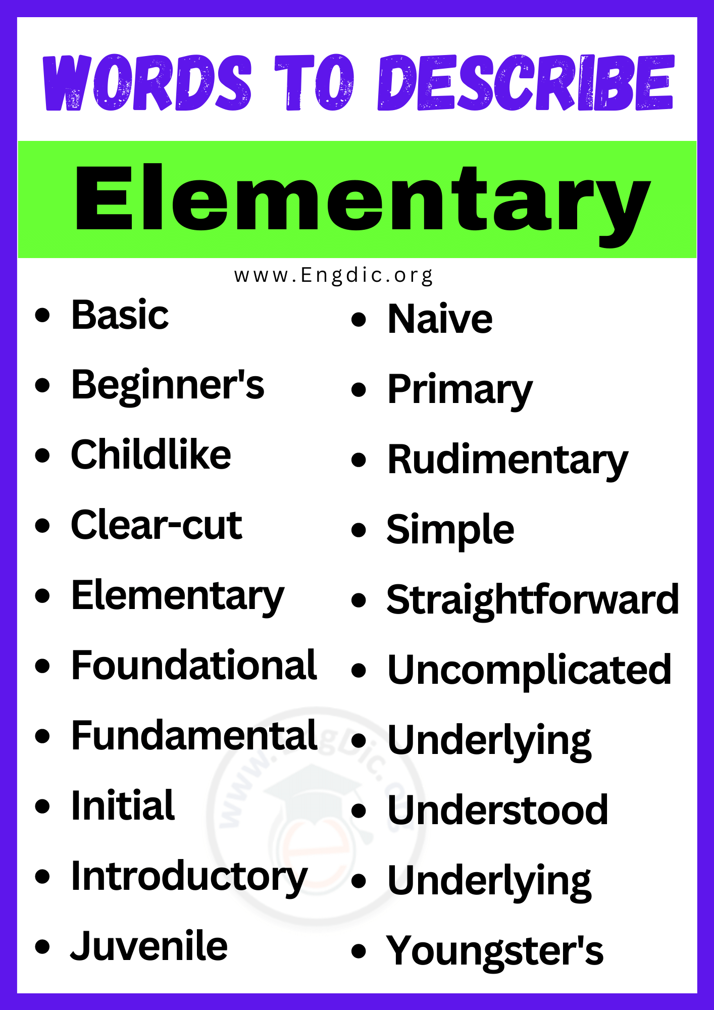 Words to Describe Elementary Words to Describe Elementary