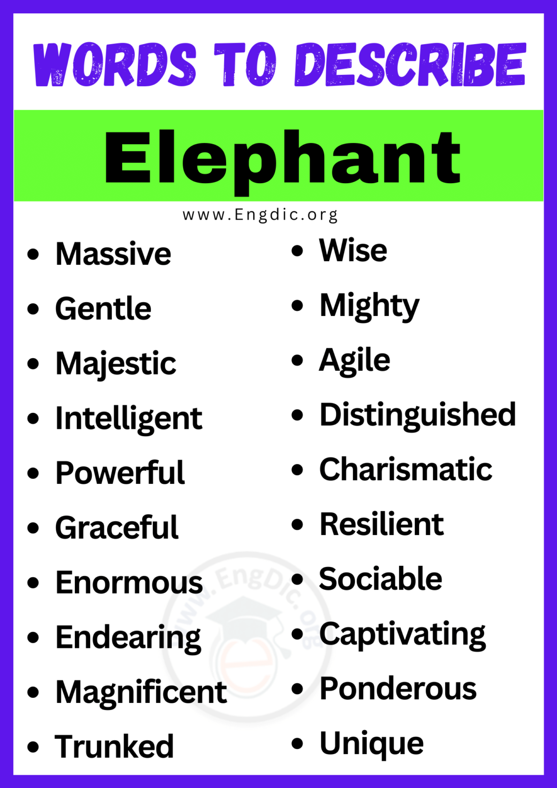 20+ Best Words to Describe Elephant, Adjectives for Elephant - EngDic