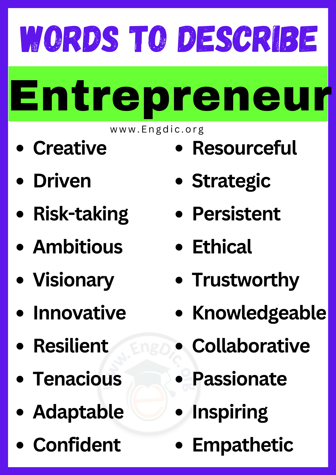 Words to Describe Entrepreneur