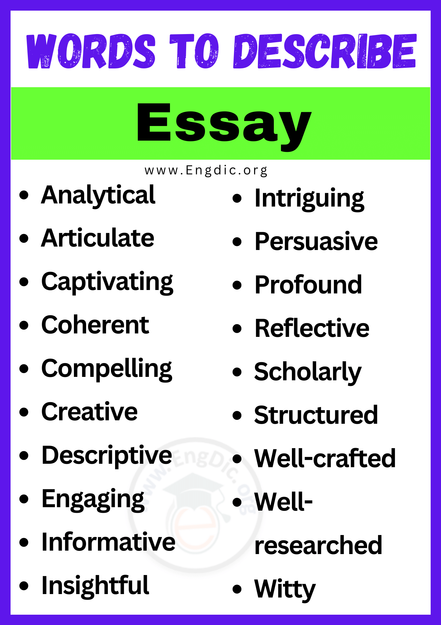 Words to Describe Essay